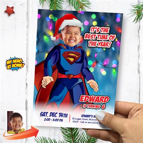Superman Christmas Invitation Superman Xmas Party Invite