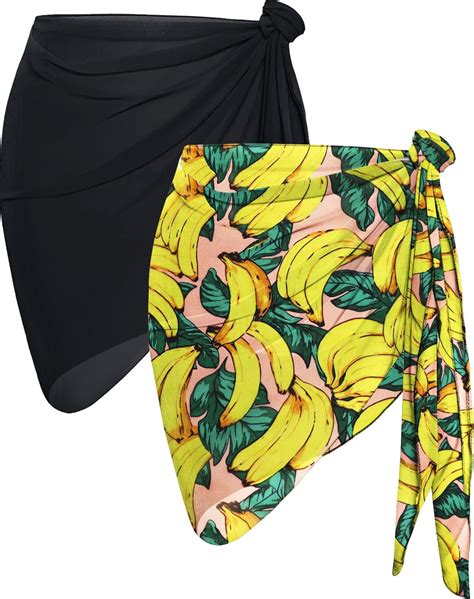 2 Pieces Women Beach Sarong Bathing Suit Wrap Skirt Sheer Bikini Swimsuit Cover Ups For Swimwear