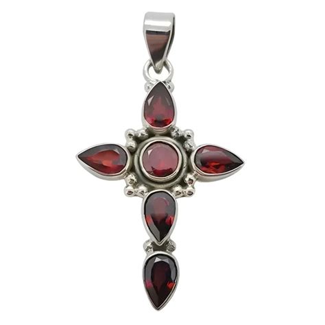 Faceted Garnet Sterling Silver Cross Pendant Amberman