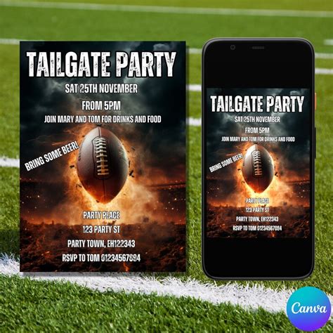 Editable Tailgate Party Invitation Tailgate Party Invite Football