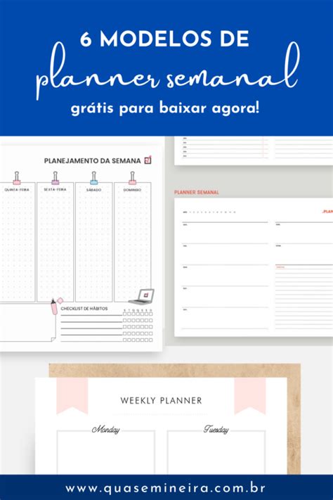 Planner Semanal 6 Modelos Grátis Para Imprimir Quase Mineira