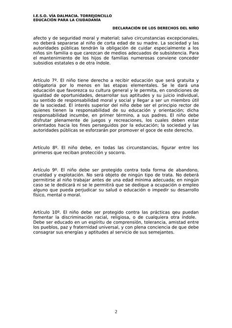 Resumen Declaración De Los Derechos De Los Niños Pdf