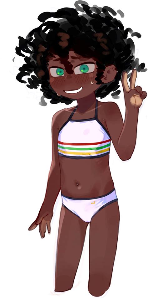 Chi Iz Original Highres Girl Bikini Black Hair Blush Curly Hair Dark Skinned Female