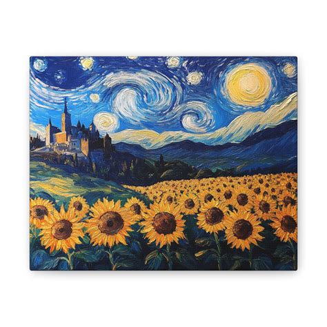 Van Gogh Starry Night Sunflower Field Canvas Print - Etsy