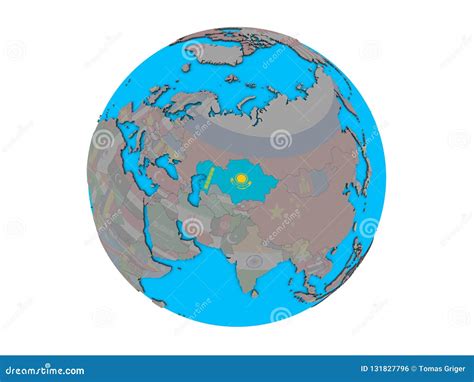 Kazakhstan With Flag On Globe Isolated Stock Illustration