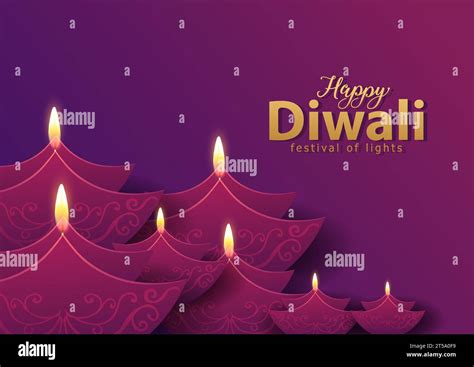 Happy Diwali Indian Festivals Of Light With Paper Diya Vector