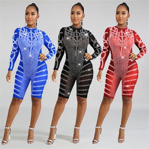 Hot Stamping Sexy Mesh See Through Nightclub Jumpsuit H