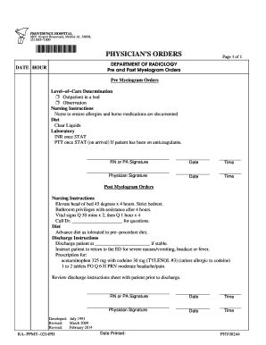 Fillable Online Support Providencehospital Pre Myelogram Orders Fax