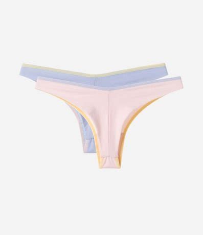 Kit 02 Bombachas Bikini Hilo Doble en Algodón con Cintura Contrastante Renner