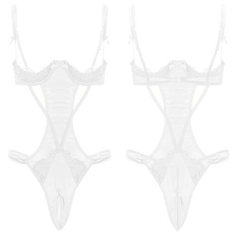 Women Bodysuit One Piece Lingerie 1 4 Underwired Cups Crotchless Teddy Sleepwear EBay