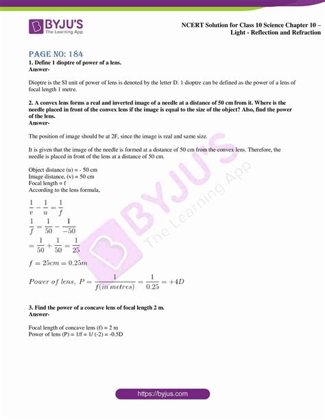 Ncert Solutions For Class 10 Science Chapter 10 Light Reflection And Refraction