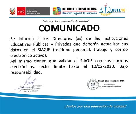 Comunicado A Las Ii Ee P Blicas Y Privadas Actualizar Sus Datos En El