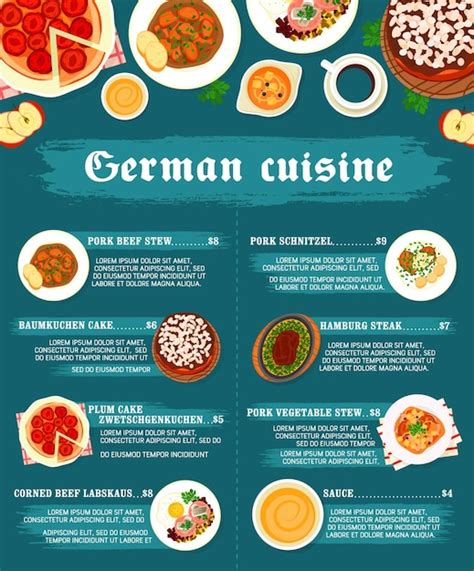 Premium Vector German Cuisine Restaurant Food Menu Vector Page