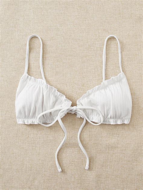 White Ruffle Tie Bikini Top Women S Fashion Swimwear Bikinis Swimsuits On Carousell