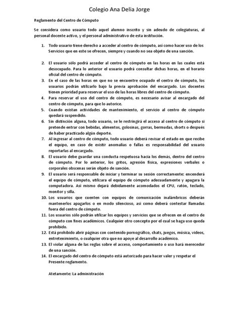 Reglamento Del Centro de Cómputo | PDF | Usuario (informática ... 