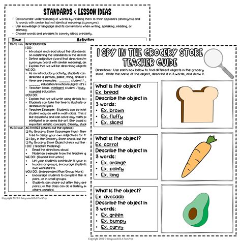 My Grocery Store Scavenger Hunt Antonyms Adjectives Worksheets