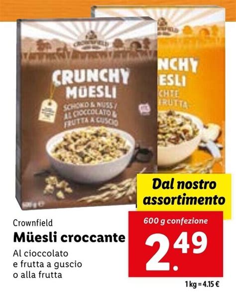 Offerta Crownfield Müesli croccante Al cioccolato e frutta a guscio o