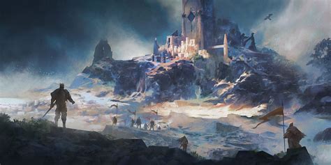 sky, castle, landscape, ArtStation, artwork, fantasy art, rock, HD ...