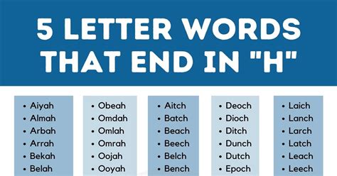 444 Common 5 Letter Words Ending in H in English • 7ESL