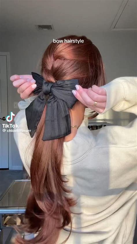 Easy Low French Braided Ponytail With Bow In Bow Hairstyle