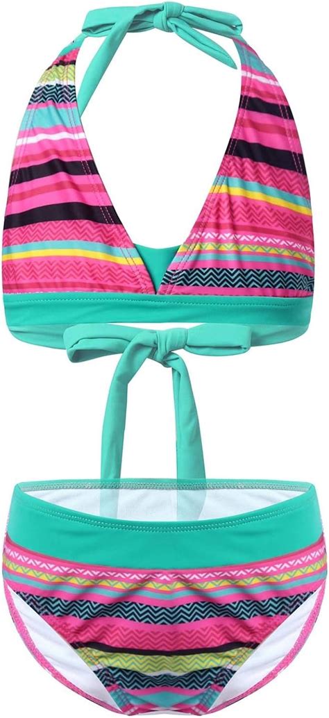 Alvivi Alvivi Mädchen Badeanzug Triangel Streifen Neckholder BH Tops Oberteile mit Bikini