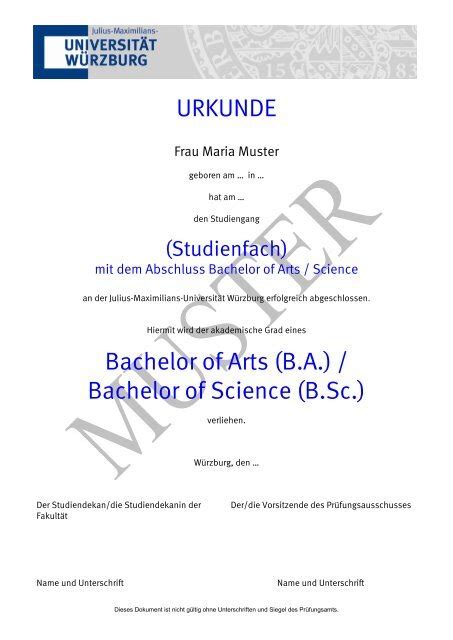 URKUNDE Bachelor of Arts (BA) - ZiLS - Universität Würzburg