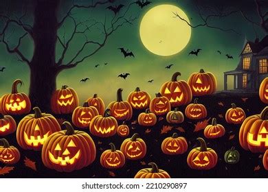 Spooky Halloween Night Wallpaper Graveyard Digital Stock Illustration ...