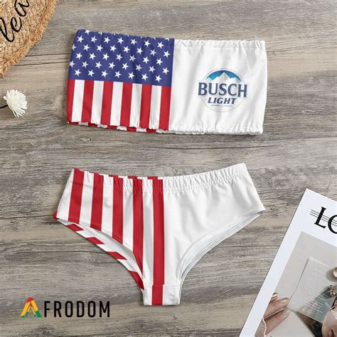 Busch Light USA Flag Fourth Of July Strapless Bandeau Bikini Swimsuit Afrodom