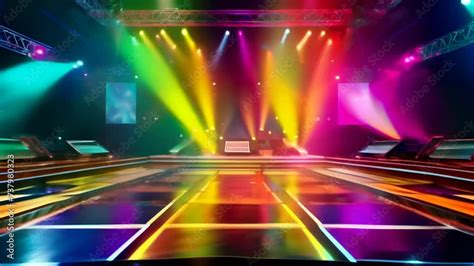 Vid O Stock Modern Futuristic Concert Stage With Dynamic Neon Rainbow