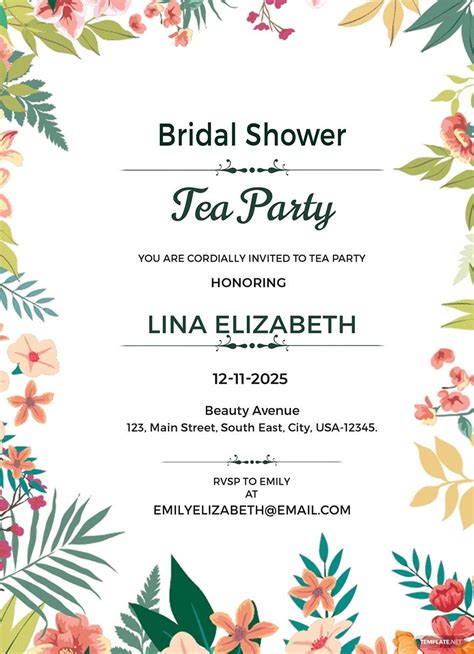 Bridal Shower Tea Party Invitation Template In Illustrator Word