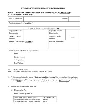 Fillable Online Application Form For Disconnection Oct Fax