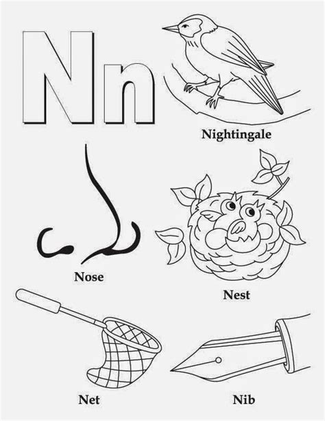 Kids Page Alphabet Letter N Worksheet Printable Coloring Worksheets