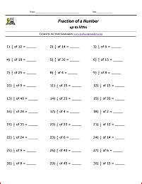 Fractions of Whole Numbers Worksheet - Randomly generated