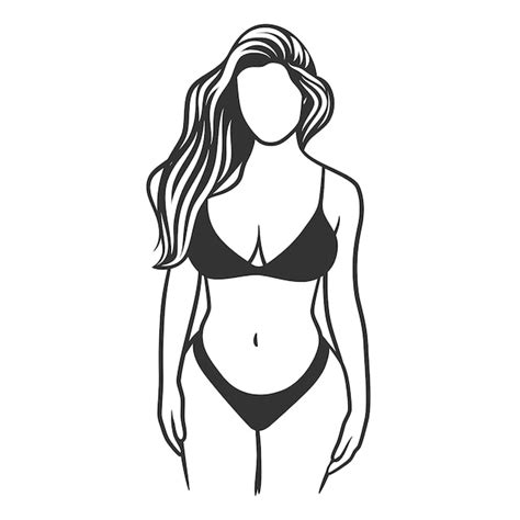 Belle fille en bikini dessin noir et blanc Belle femme bien roulée illustration d art de ligne