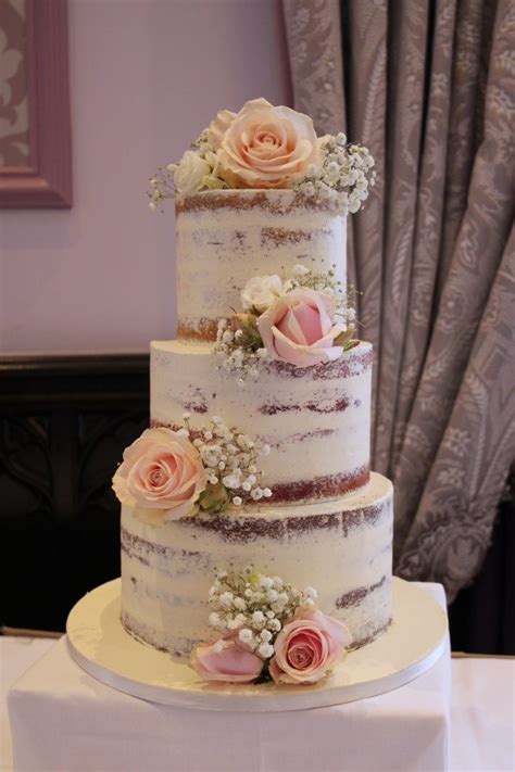 Semi Naked Wedding Cake With Pink Roses No W126 Creative Cakes