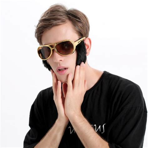 Elvis Presley Costume Gold Sunglasses with Sideburns – Loot Lane