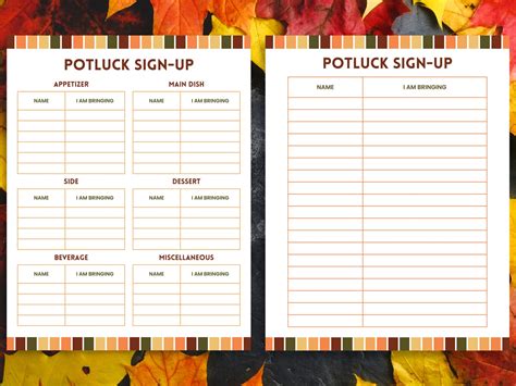 Potluck Sign Up Sheet Fillable Office Potluck Party Printable Fall