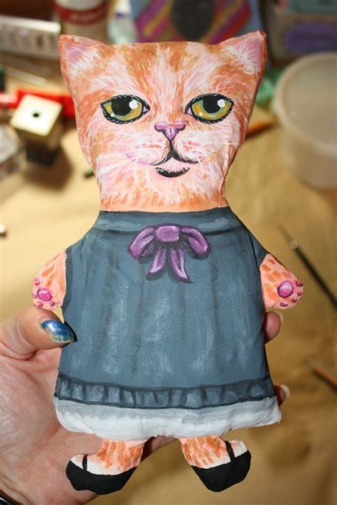 Penelope The Cloth Cat Stuffed Handpainted Art Doll Orange White Tabby