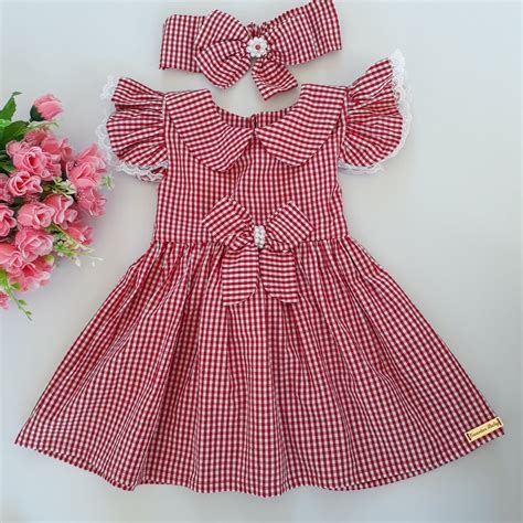 Roupa Para Menina 1 Ano - Vestido Infantil Xadrez + Faixa de cabelo para menina de 1 ano Vestido ...