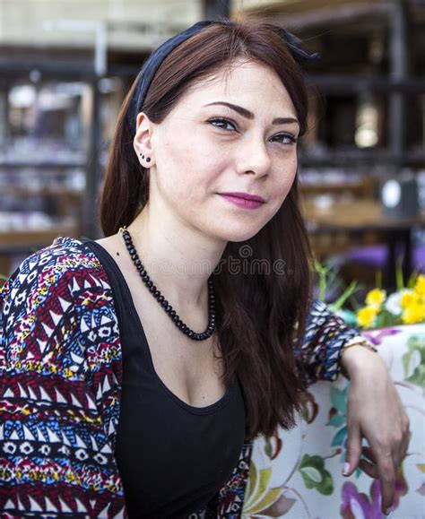 Beautiful Brunette Posing At The Camera Stock Photo Image Of Posing Woman 56853090