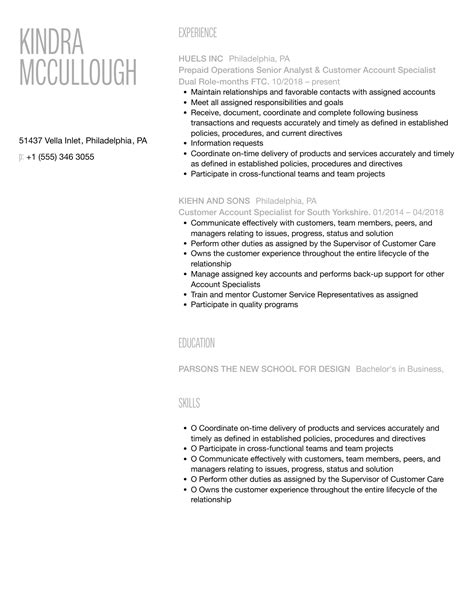 Customer Account Specialist Resume Samples | Velvet Jobs