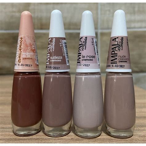 Kit 4 Esmalte Impala Tons de Nude Ponta do Pé Sutileza Le Rose e