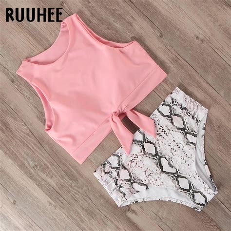 Ruuhee Swimsuit Women Bikini Mujer Swimwear High Waist Bikini Set Sport Tops Bathing Suit