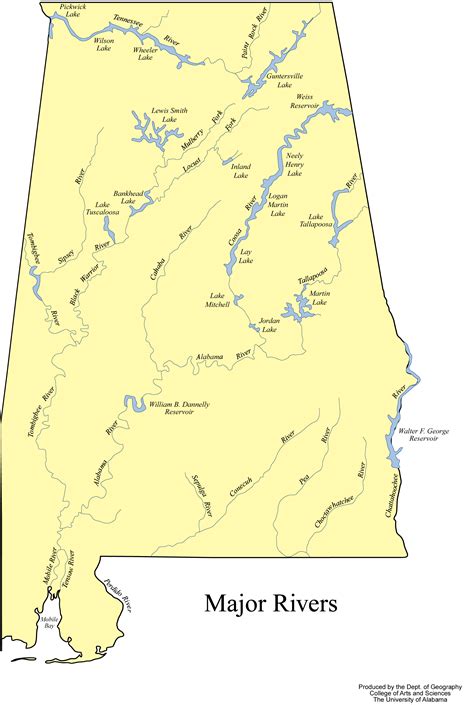 Albama Major Rivers Map - MapSof.net