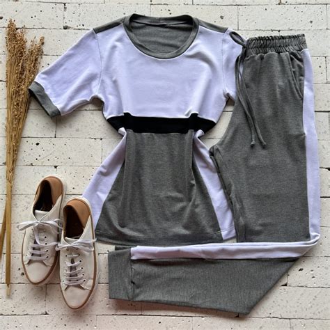 Conjunto Moletinho Manga Curta Bicolor Recortes Preto E Nude Dondoca Moda Feminina