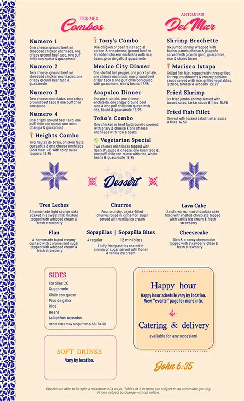 Menu | Tony's Mexican Rest