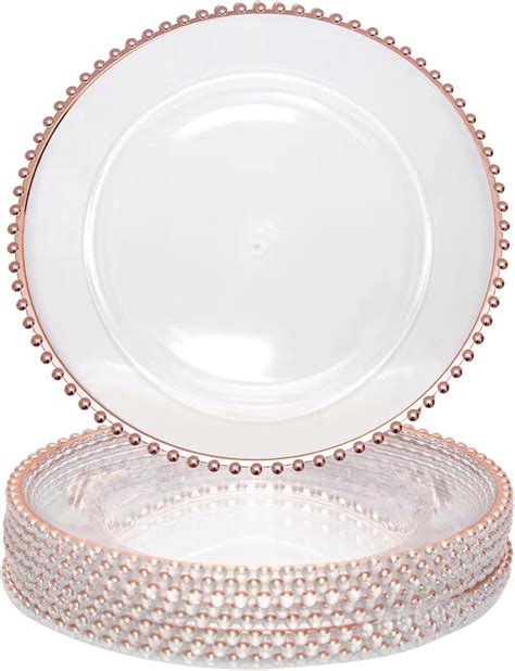 Dacakews Rose Gold Bead Acrylic Charger Plates 13 Set 10pcs Acrylic Round Table Charger Plates