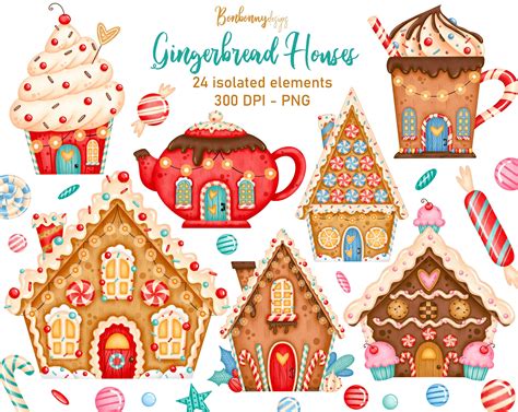 Christmas Gingerbread Houses Clipart Christmas Cookies Clipart Winter Clipart Christmas