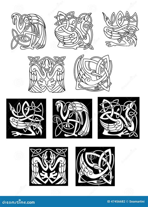 Stork and Heron Birds in Celtic Patterns Stock Vector - Illustration of