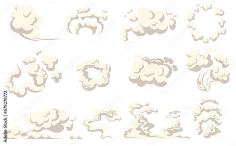 Cartoon Dust Clouds Comic Cloud Shape Spray Air Smoke Fog Road